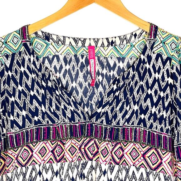 ANTHROPOLOGIE Plenty By Tracy Reese 3/4 Sleeve Colorful Geo Print Top - Picture 3 of 4